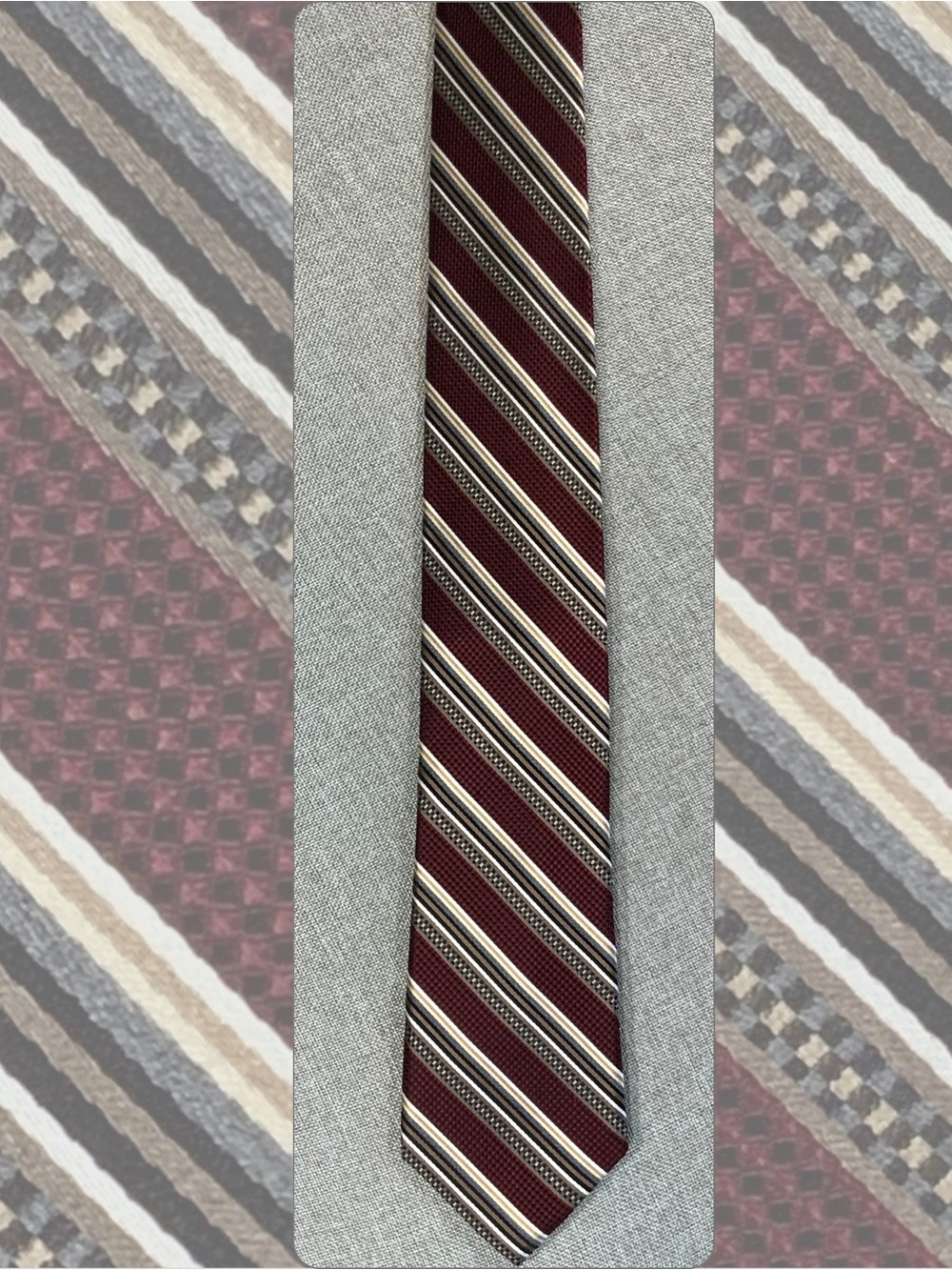 Pronto Uomo Platinum Burgundy Grenadine Silk Stripe Tie Classic Business 60x3.3